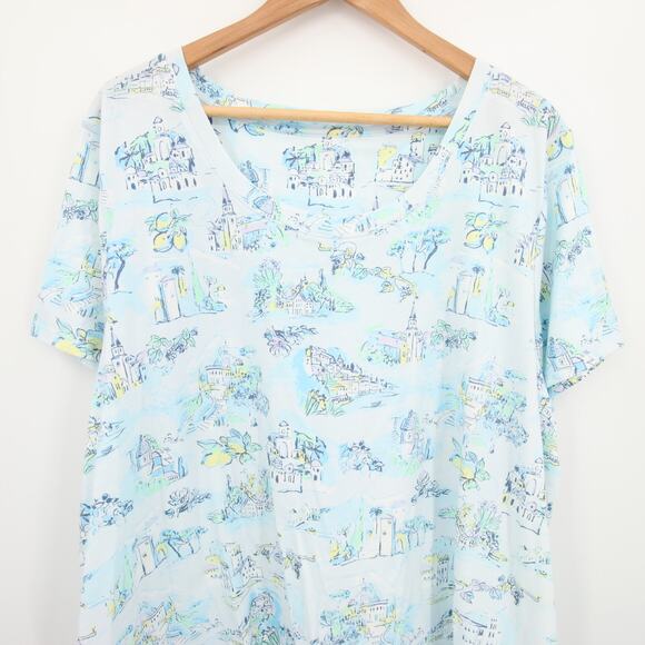 Sleep Sense Top Aqua Blue Pattern Scoop Neck Short Sleeve Pajamas NWT Size 3X - Picture 2 of 10